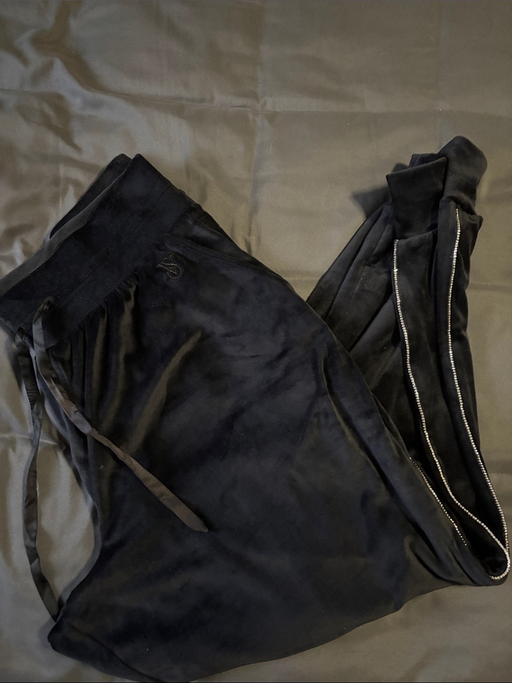 Victoria's Secret Black Velvet Track Pants with Side Rhinestone Trim
